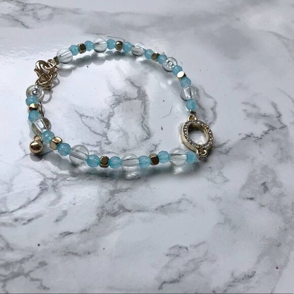 2/$20 Blue Beaded Bracelet with Rhinestones Diamond diamante stones - Picture 3 of 3